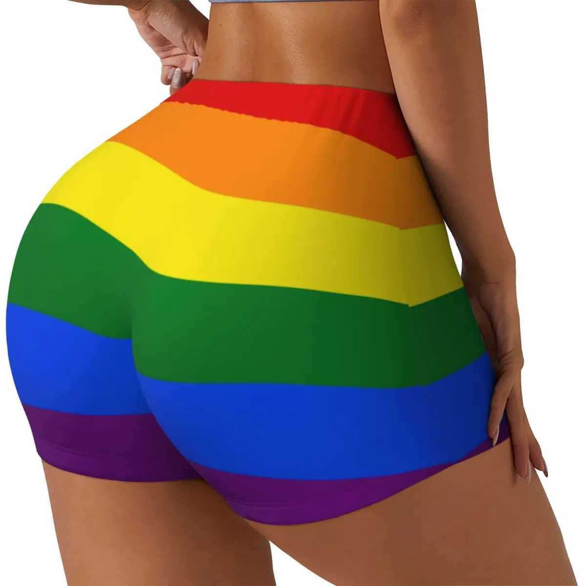 Customized gay pride LGBT rainbow flag gym volleyball bike shorts lesbian sports yoga shortsXJ250403
