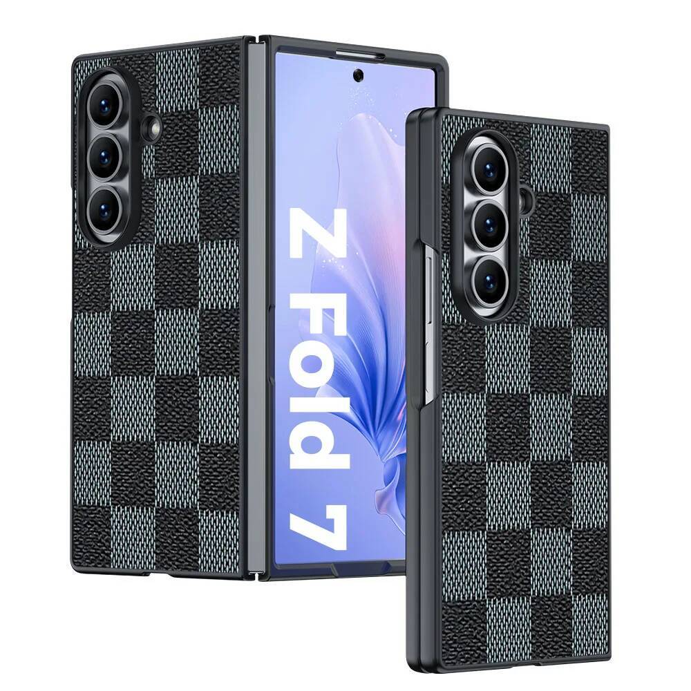 Luxury Busine Sle Checkered Lamb Leather Ultra Thin Phone Case for Samsung Galaxy Z Fold 7 6 5 4 3 2 Skin Feel Protection Cover