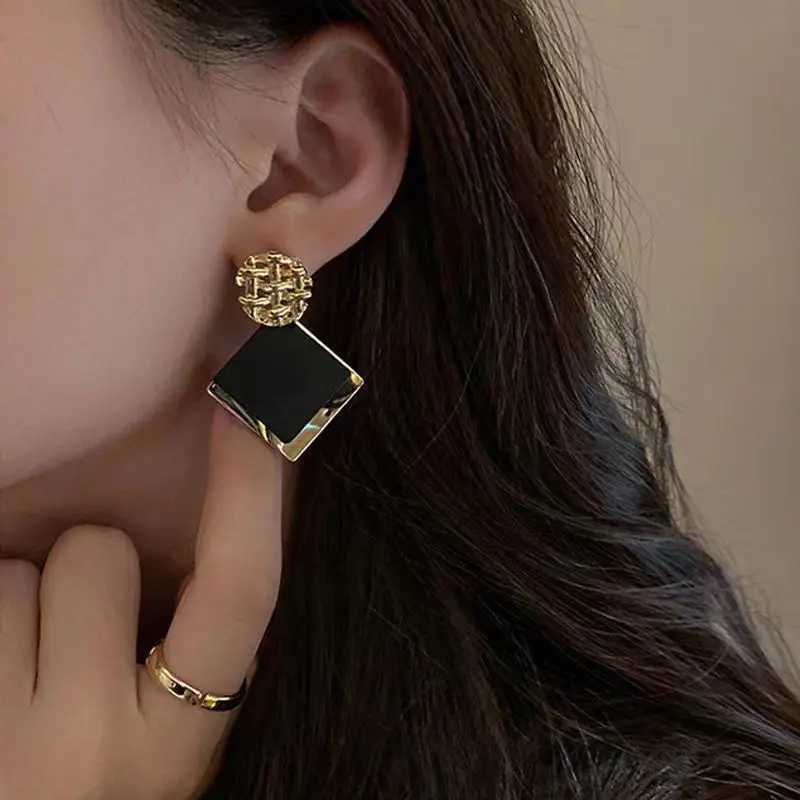 Double Color Rhombus Shape Dangle Earrings for Women Hollow Golden Metal Lattice Drop Earrings Geometry Party Punk Jewelry C251103