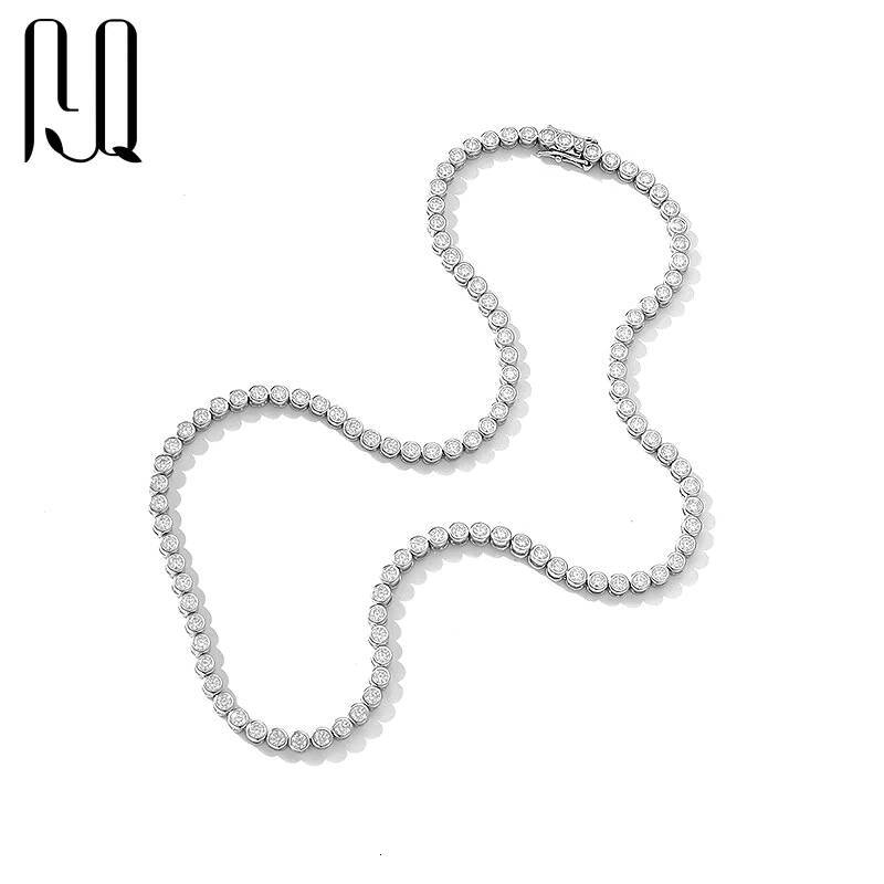 PYQ 2mm 3mm BezelSet VVS Tennis Chain Necklace 18K Gold Plated Women Moissanite Necklace 925 Silver BezelSet Tennis Chain
