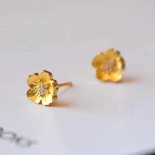 Real 925 Sterling Silver Mini Zircon 18K Gold Peach Blossom Stud Earrings for Women Cute Fine Jewelry Light Luxury Accessories C251103