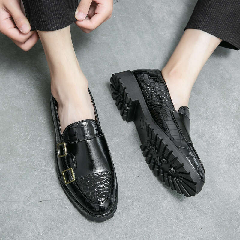 Spring New Round Headed Slippery Large Outdoor Flat Bottom Casual Leather Shoes, Youth Business Shoes
