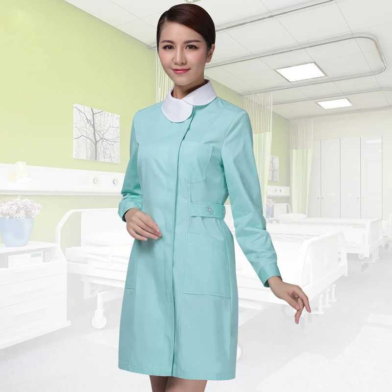 Dispensary Custom Nurse Apparel Medical Institution Uniform Clinic Green Coat Long Sleeve Doctor Lady Blouse Dress J251103