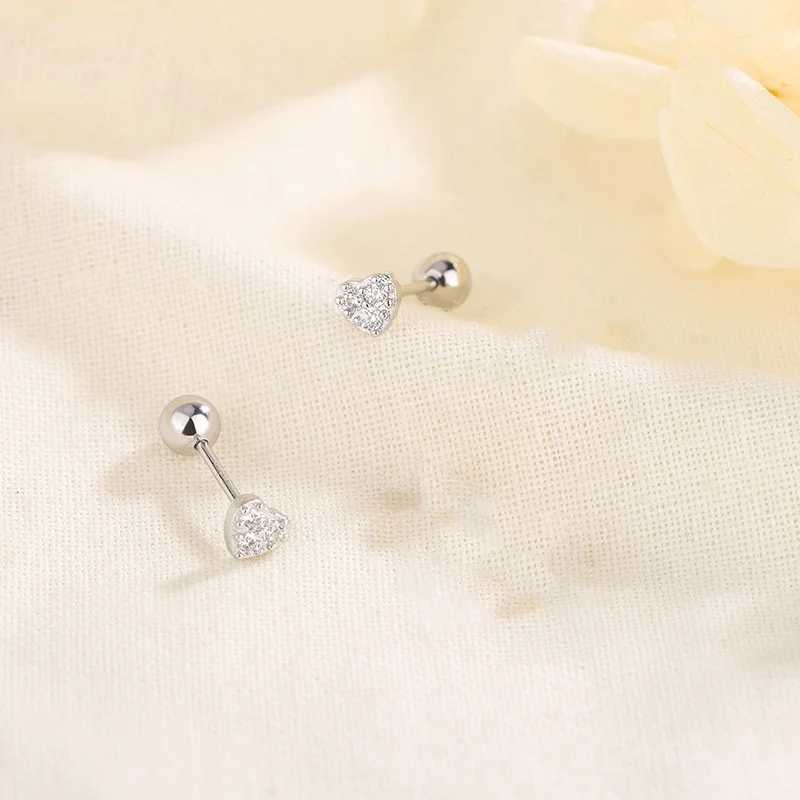 Fashion Screw Helix Piercing Heart Stud Earrings For Women Cubic Zirconia Hypoallergenic Silver Color Earring Girls Jewelry Gift C251103