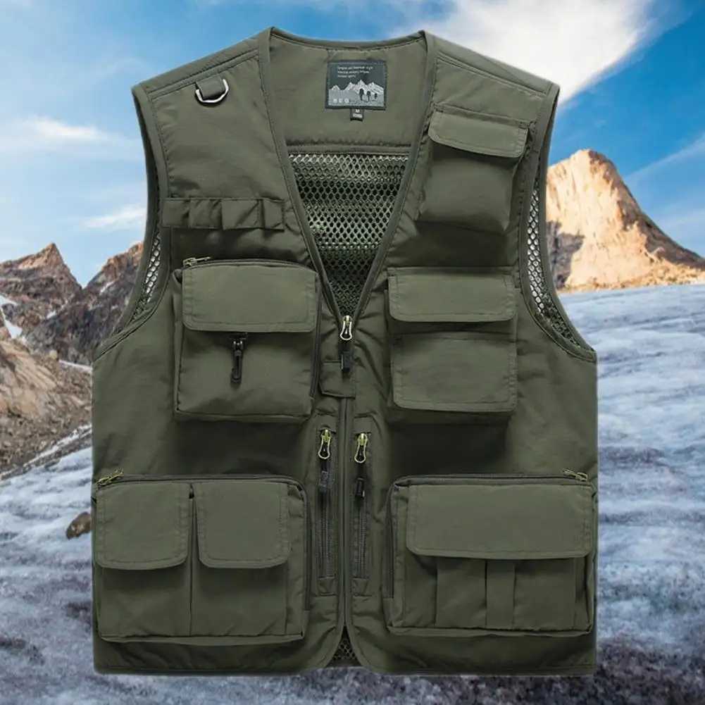Summer New Men US Hiking Fishing Vest Mens Photographer Waistcoat Mesh Cargo Sleeveless Jacket Tool Vest X250403