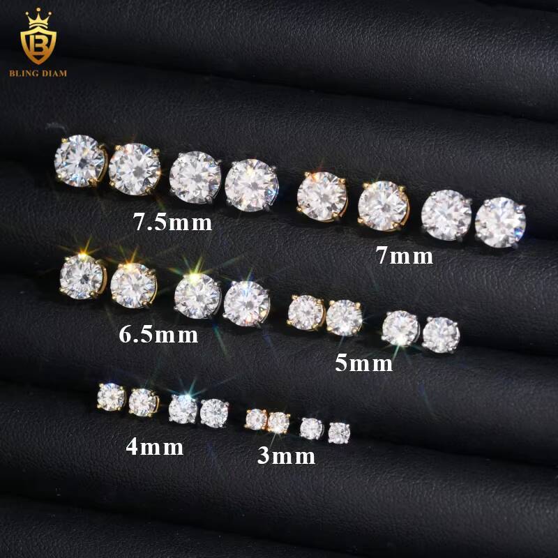 Hot Sale with GRA VVS1 Moissanite Diamond Elegant Solitaire Stud Earrings S925 Hiphop Style Stud Earrings Past Diamond Test