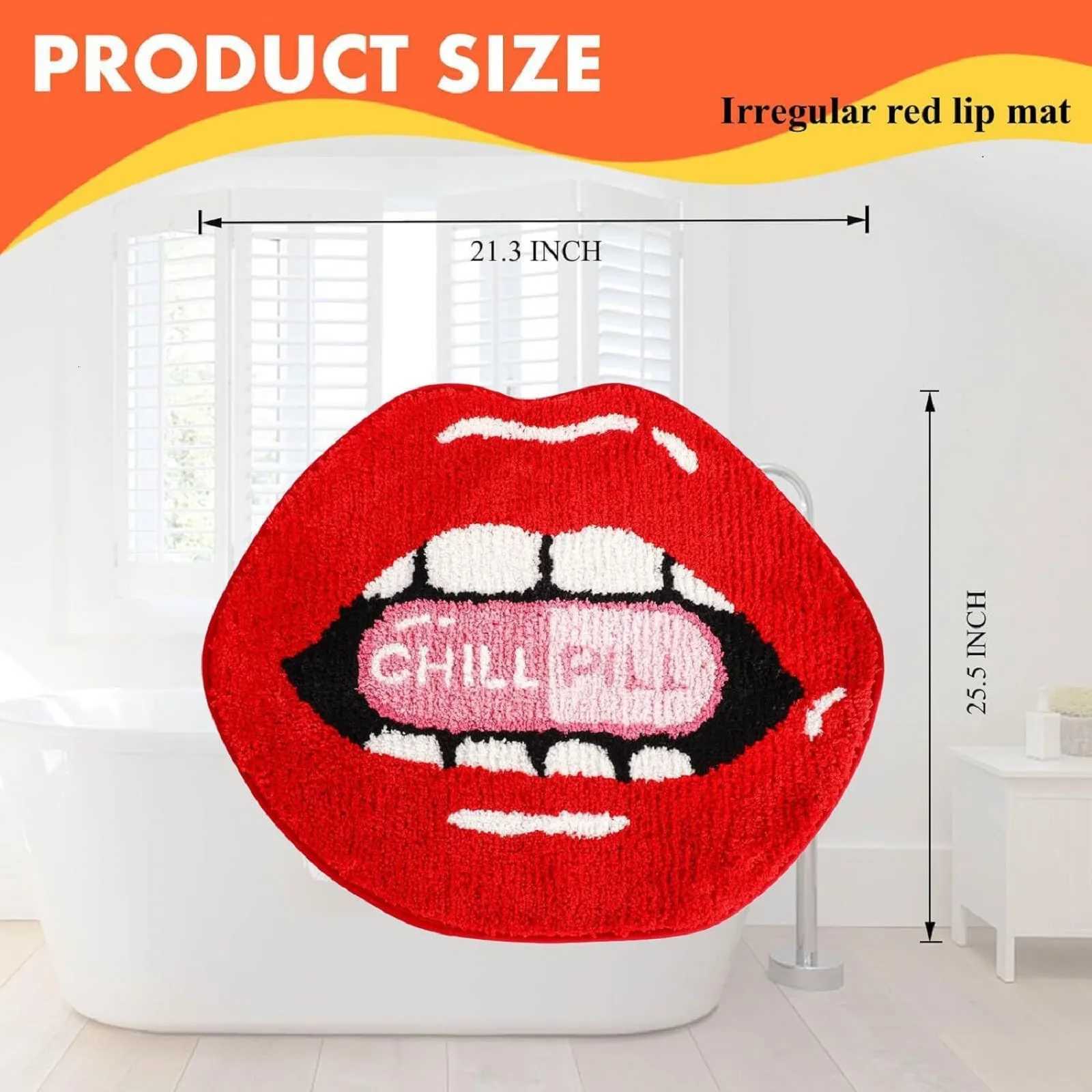 Unique Red Lips Shaped Floor Mat Soft Plush Rug For Bedroom Bathroom Or Living Room Non-Slip Backing C251103