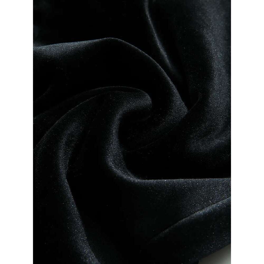 Black Thick Veet Trousers Korean Casual Straight Leg Winter Slim Back Elastic Waist Pants