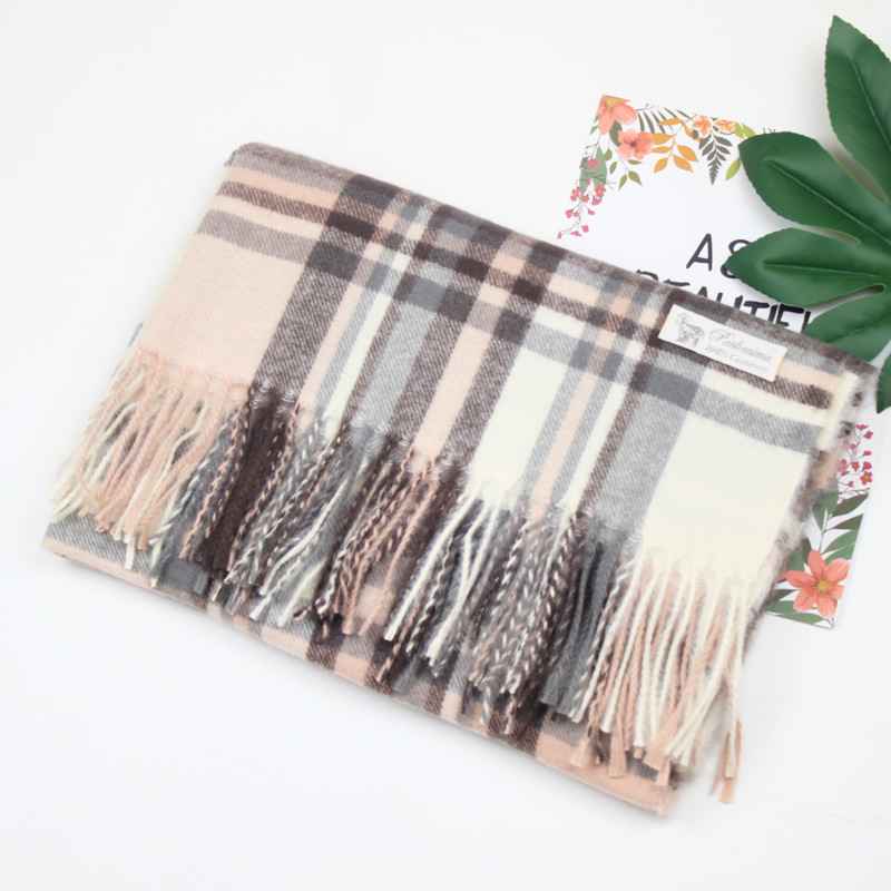 K294 Scarf wholesale new imitation cashmere color check scarf women's cross-border Korean autumn and winter checkered scarf tassel shawl neck sca