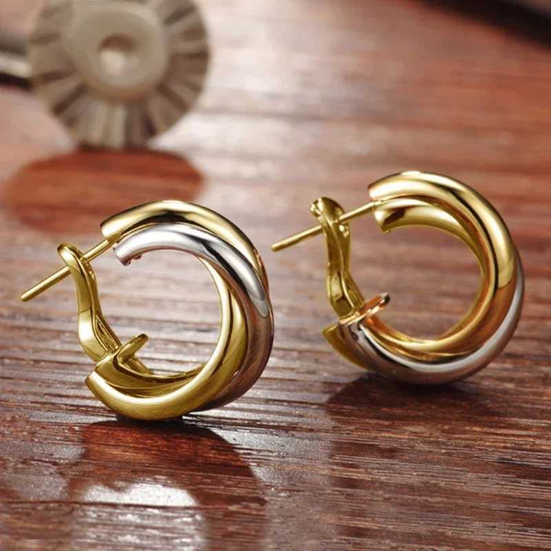 CAOSHI Trendy Twotone Style Hoop Earrings Female Fashion Lady Metallic Style Ear Loops Women Daily Wearable Accessories Gift C251103