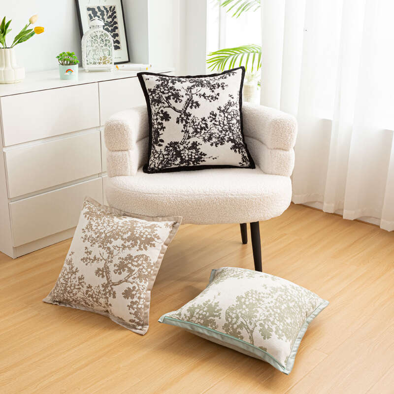 New Cream Chenille Flower Sofa Cushion Cover Simple European Style Bay Window Bedside Homestay Lumbar Pillow