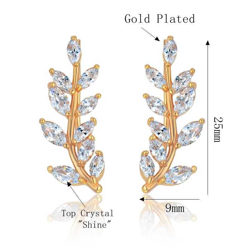 Punk Fashion Iced Out Leaf Clip Shape Earrings Female Gold Color Cubic Zirconia Ear Cuff For Women Vintage Jewelry Gift 2025 C251103