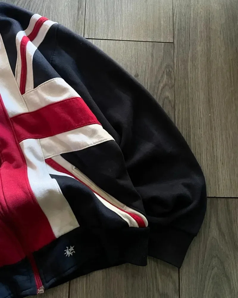Streetwear Vintage Union Jack Zip Hoodies Y2K Clothing Mens Womens Striped Oversized Hoodies Sweatshirts Casual Jackets 251030