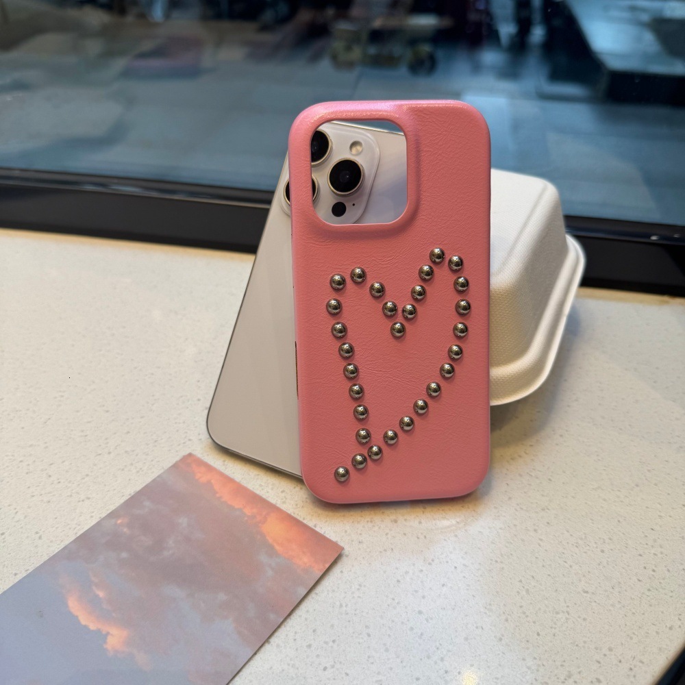 Rivet Heart Phone Case Suitable for iPhone 17/16 Pro Max Fashionable iPhone 15/14 Pro Simple Shockproof