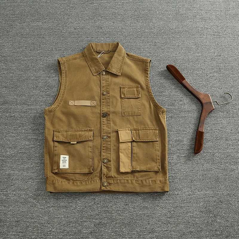 Patchwork stitching vest Spring and autumn men and women couples American outdoor multi-pocket sleeveless coat X250403