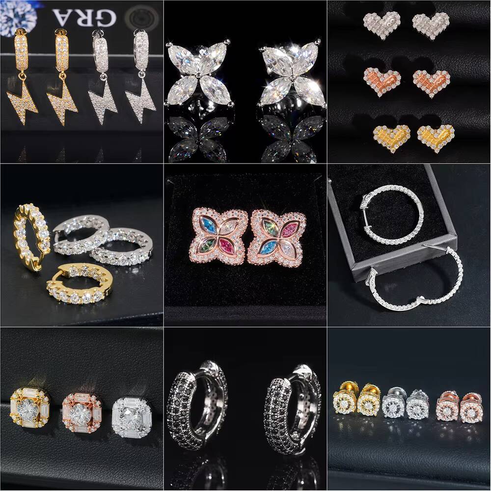 Custom 925 Sterling Silver Colorful Iced Out VVS Moissanite Fourleaf Clover Hip Hop Stud Earrings Pass Diamond Test Men Women