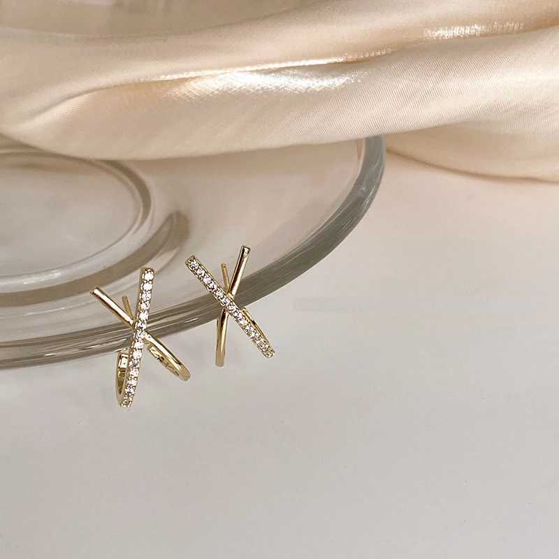2025 New Design Metal Zircon Cross X Gold Colour Earrings For Woman Elegant Accessories For Korean Fashion Jewelry Party Girls C251103