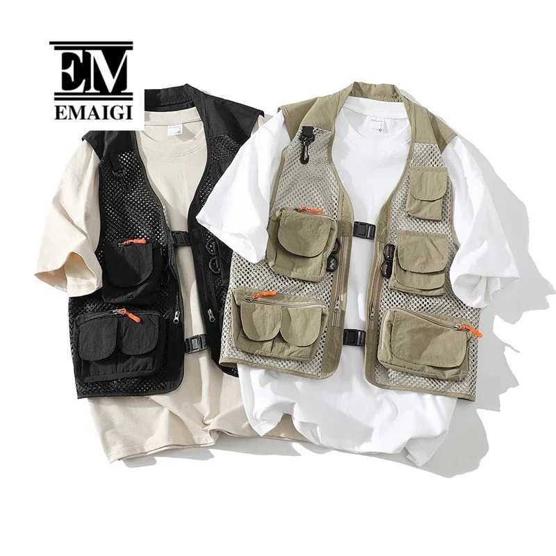 Multiple Pockets Outdoor Vest Men Japanese Korean Streetwear Fashion Loose Causal Cargo Vest Sleeveless Jacket Waistcoat for Men X250403