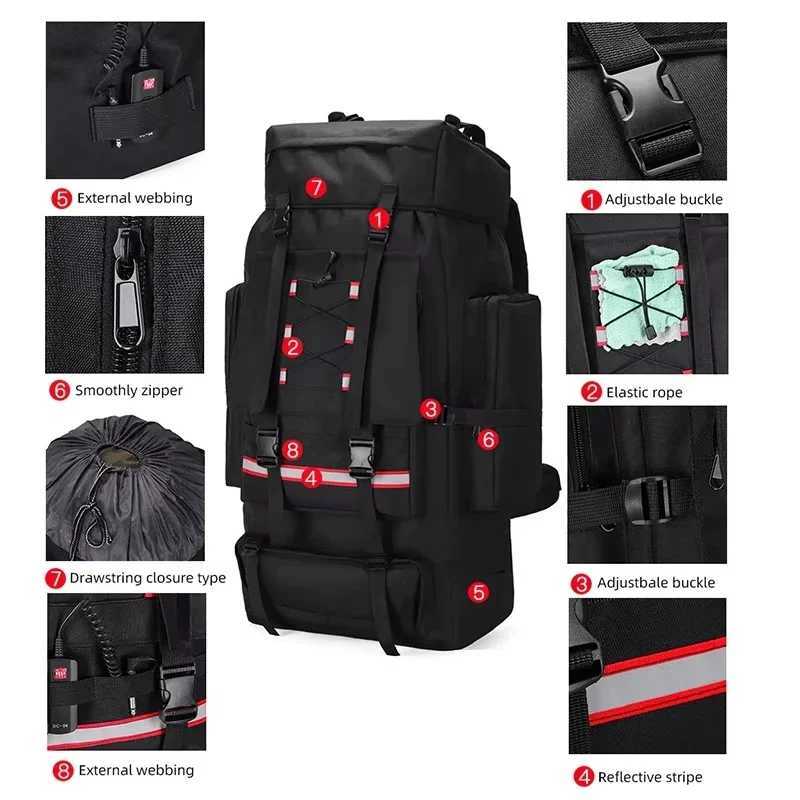 130L Hiking Camping Backpack Travel Large Luggage Bag Men Trekking Outdoor Sports Pack Molle Trekking Rucksack for Men Big BagsC250402