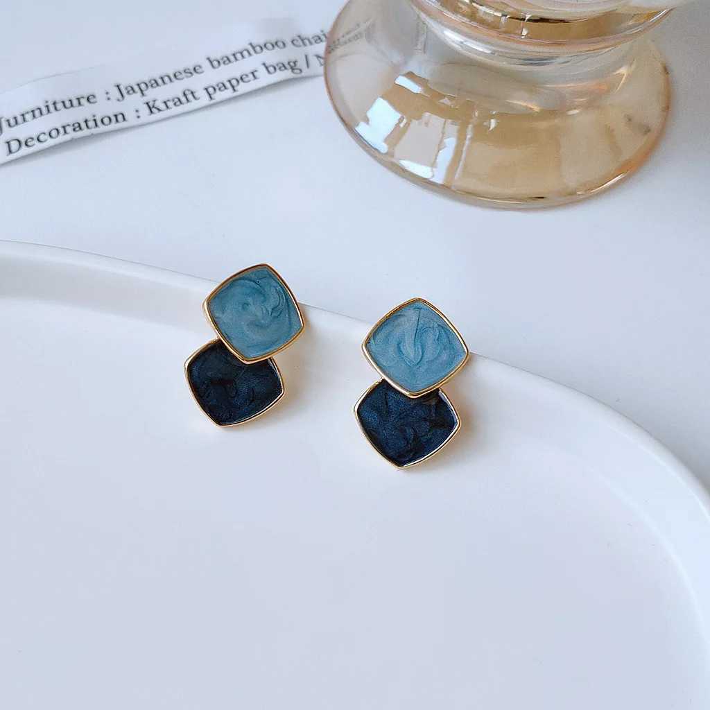 Bohemian Square Blue Zircon Stud Earrings For Women Fashion Enamel Geometric Pendant Earrings Charms Vintage Daily Jewelry Gift C251103