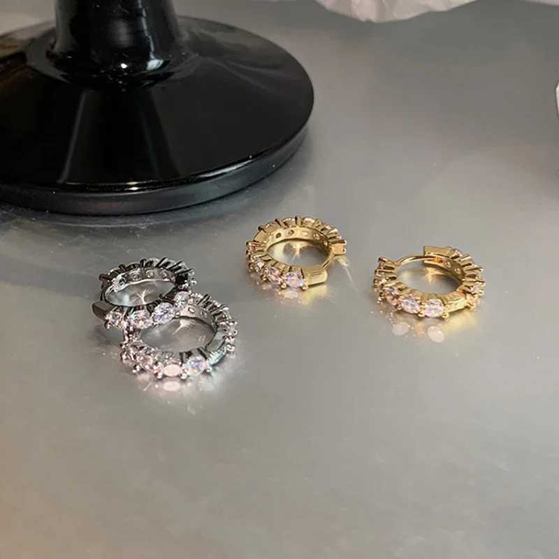 Huitan 13mm15mm Circle Hoop Earrings Round Cubic Zirconia Silver ColorGold Color Simple Stylish Womens Earrings Hot Jewelry C251103