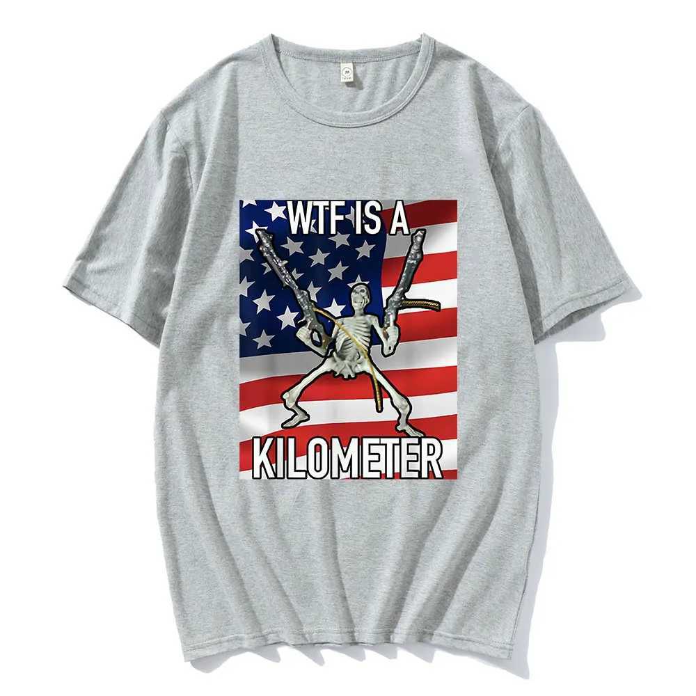WTF Is A Kilometer Horror Funny Skeleton Meme T Shirt Men Fashion Hip Hop T-shirt Casual Cotton Short Sleeve Oversized T Shirts X250403