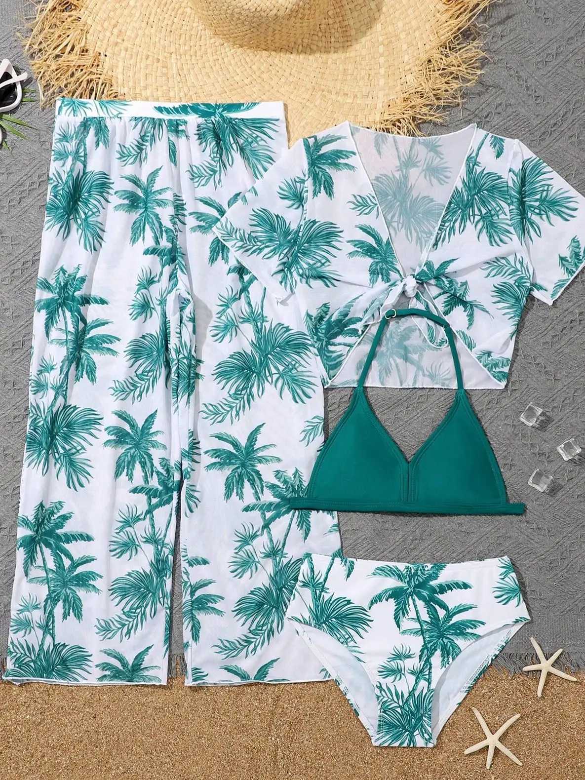 4 pieces of bikini set top and pants 2025 girls womens childrens swimsuit beach wear J250403