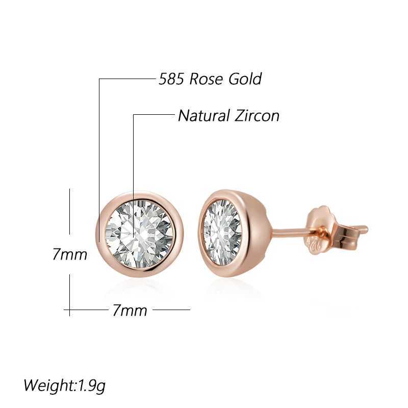 Kinel Fashion Natural Zircon Stud Earrings For Women Simple 585 Rose Gold Color Round Earrings High Quality Daily Fine Jewelry C251103