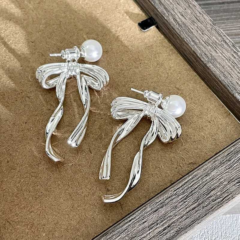 2024 New Arrival South Korea Light Luxury Tassel Long Pearl Bow Dangle Earrings For Women Fashion Sweet Metal Jewelry Gifts Y250401