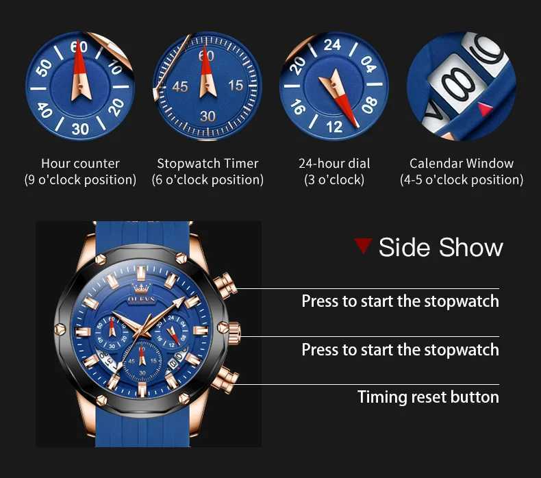 OLEVS 9991 Top Trendy Mens Watch Waterproof Silicone Strap Luxury Multifunctional Chronograph Brand Sports Quartz Mens WatchW251104