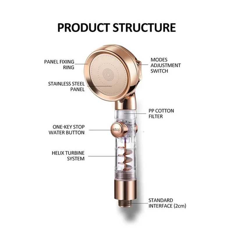 New 3 Modes Handheld Shower with Turbo Fan Eco Filter ONOff Pause Switch Water Saving High Pressure Shower Accessories Y251103
