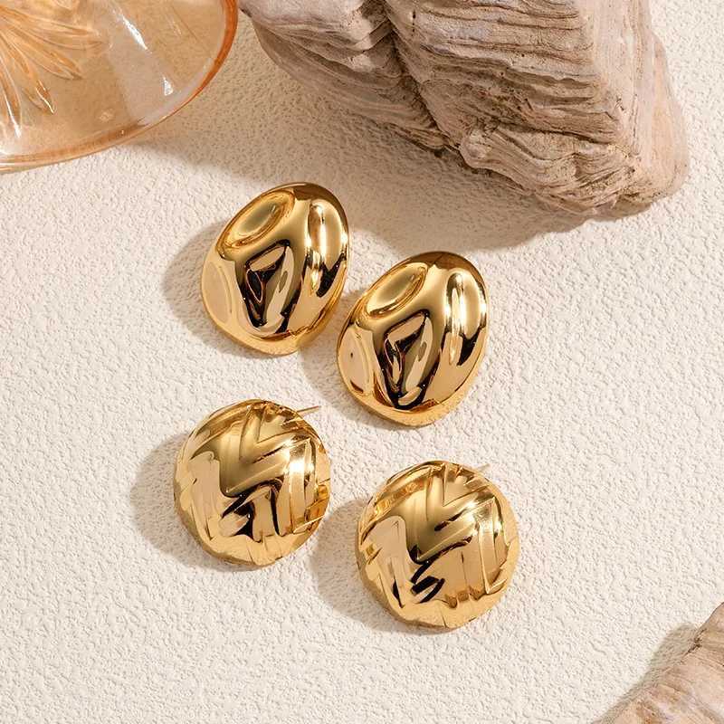 Geometric irregular texture stainless steel pendant earrings suitable for women oval ballshaped ladies earrings jewelry gift C251103