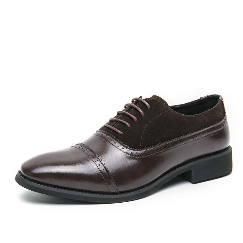 Large men's spliced business formal lace up 2024 Spring and Autumn new casual pointed leather shoes for men