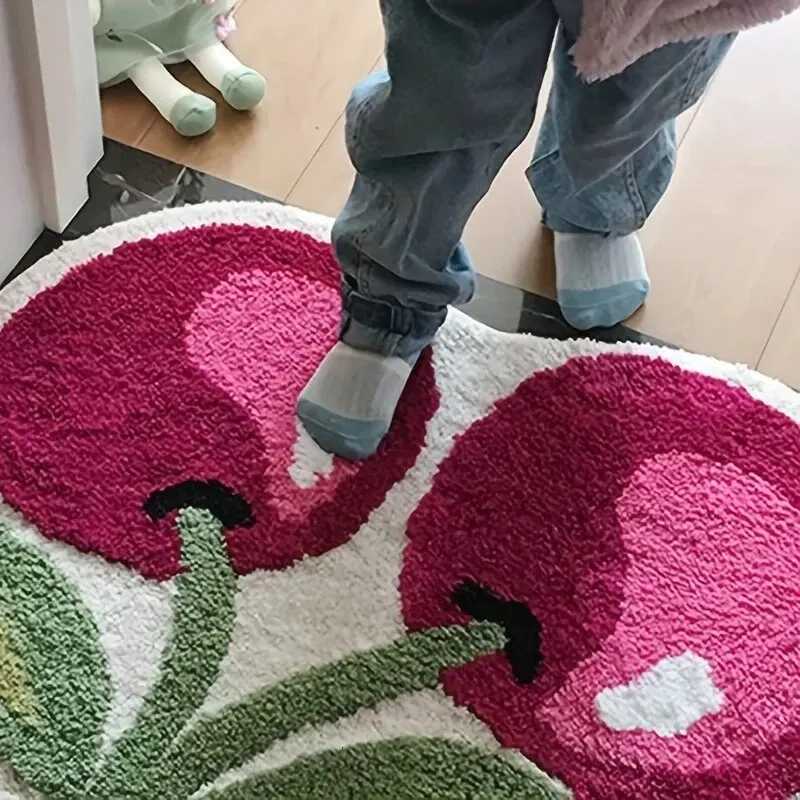 Cute Cherry Bath Mat Absorbent Microfiber Bathroom Rugs Fluffy Non-Slip Fruit Shaped Doormat Bathtub Carpet For Bathroom C251103