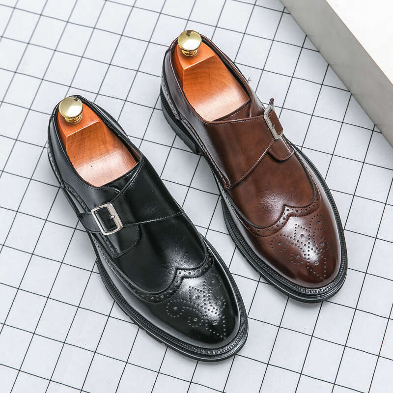 Spring new fashion trend plus size 46 Blok leather shoes for men's business formal wear with thick buckle and raised sole