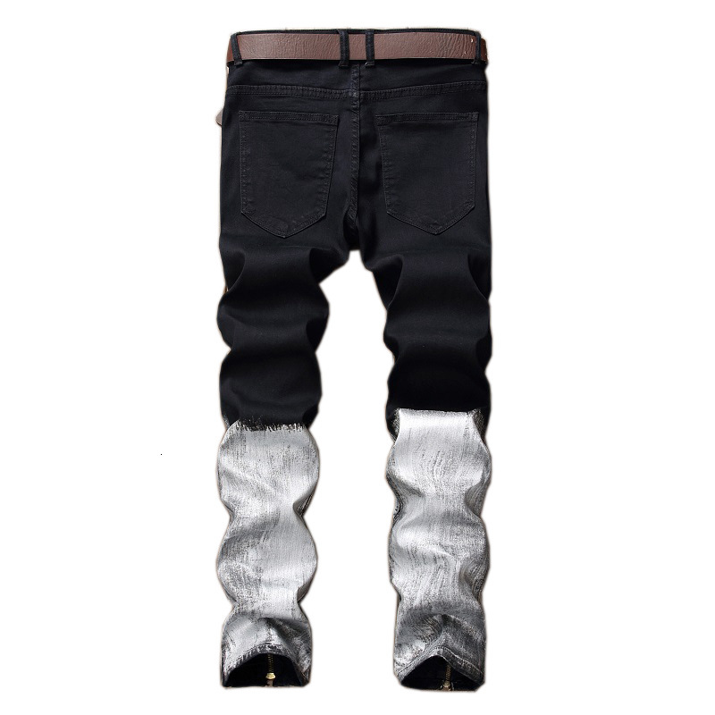Mens Jeans Designer Jeans For Men Jeans Cut open jeans men's ripped cuffs zipper coated jeans