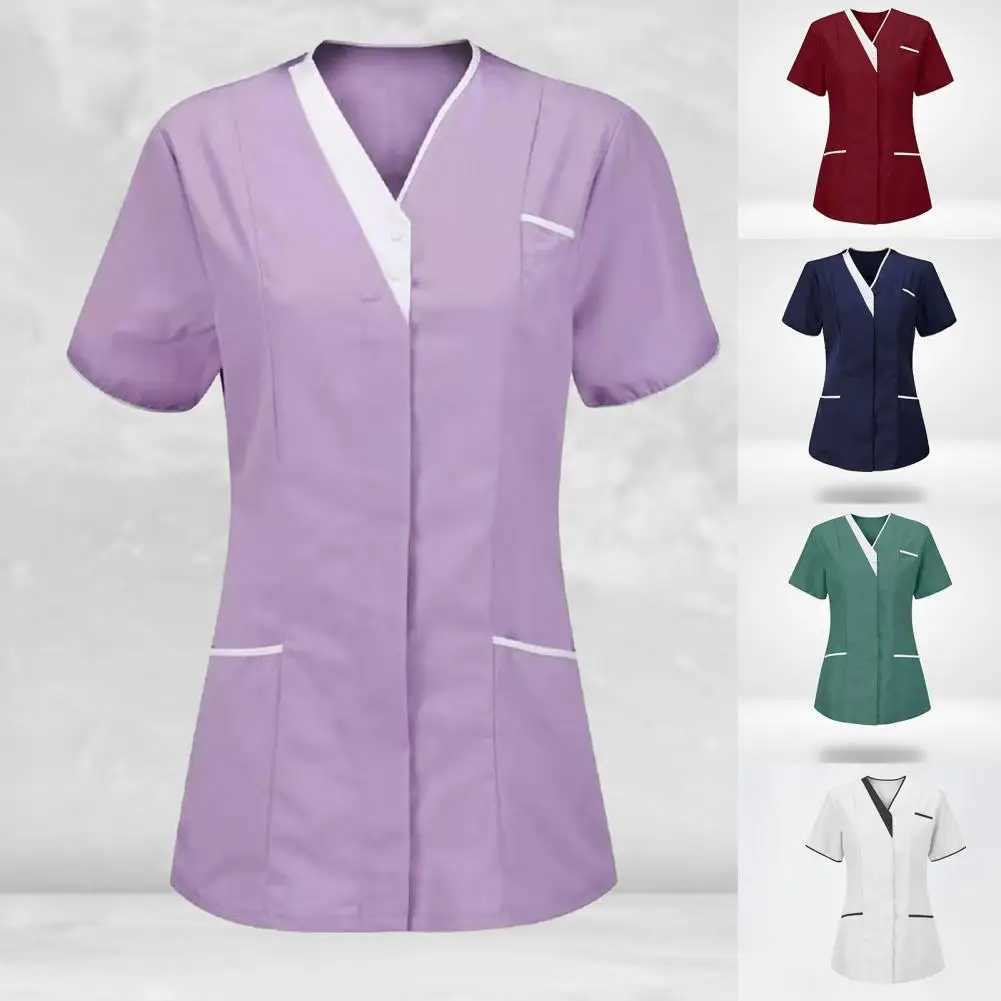 Women Vneck Tops for Women Nursing Uniform Summer Short Sleeve Nursing Blouse TShirt Plus Size M3XL Nurse Uniform with Pocket J251103