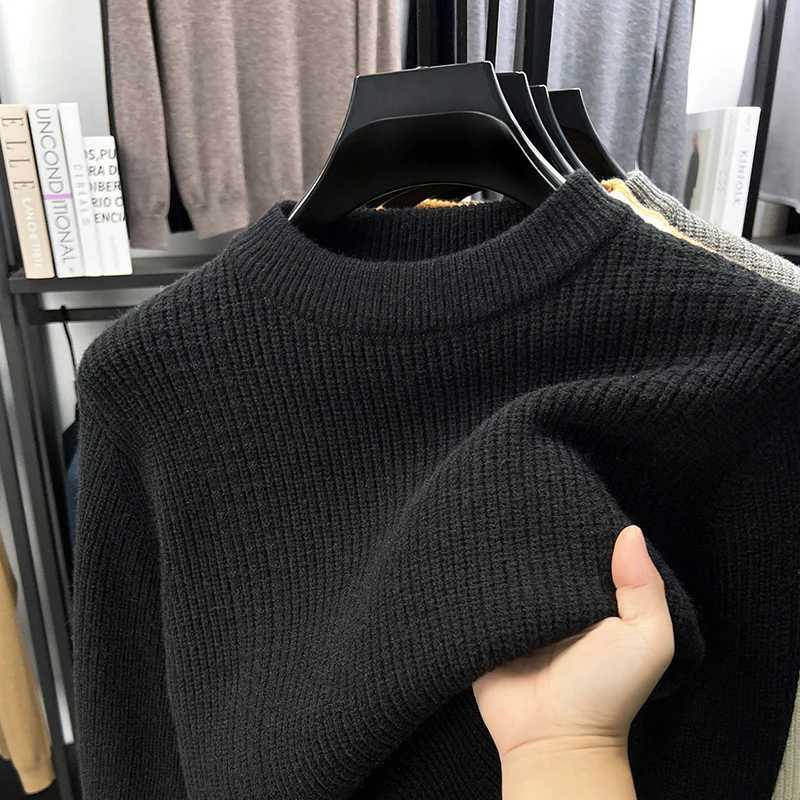 Premium solid color round neck knitted sweater men high-quality thicken warm autumn winter fashion soft comfort casual pulloverT251103