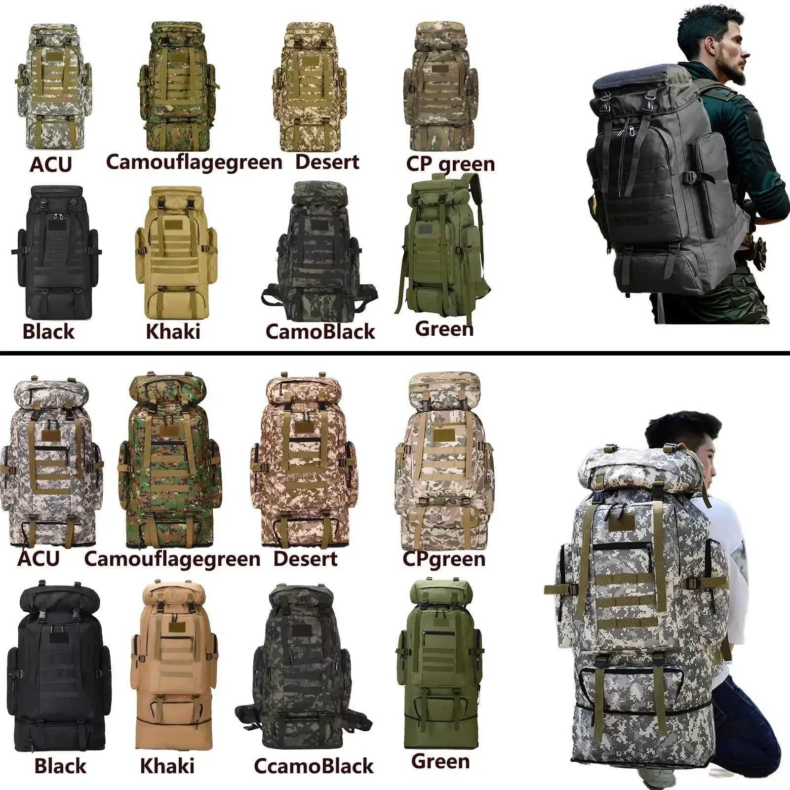 80L/100L Mountaineering Bag Climb Bag Tactical Backpacks Large Backpack Outdoors Hiking Camping Travel BagsC250407