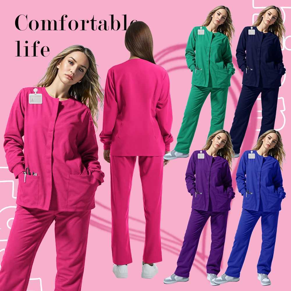 New Scrub Suit Medical Surgical Gown Stretch Tops High Quality Scrub Jacket Medicals Scrubs Uniforms Nurse Long Sleeve J251103