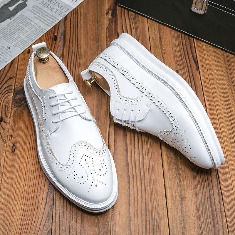 2024 New Men's Large Block Thick soled Fashion British Style Casual Leather Shoes Trendy Merchant