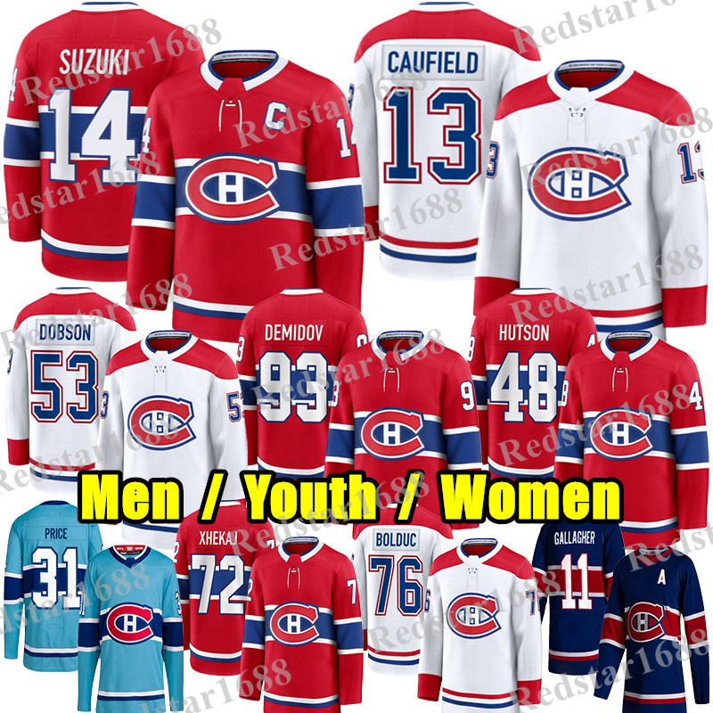 #13 Cole Caufield montreal hockey jersey #14 Nick Suzuki Ivan Demidov Lane Hutson Juraj Slafkovsky canadians jersey Zack Bolduc Laine Noah Dobson Arber Xhekaj jersey