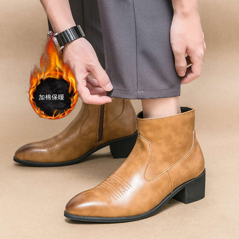 Large cotton 38-46 size men's leather shoes 2023 winter new British casual high top boots