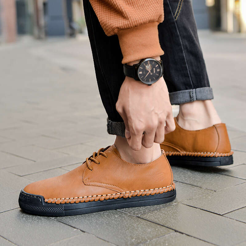 Fashionable low cut lace up flat seasonal new styles for men's casual leather shoes, oversized trendy shoes