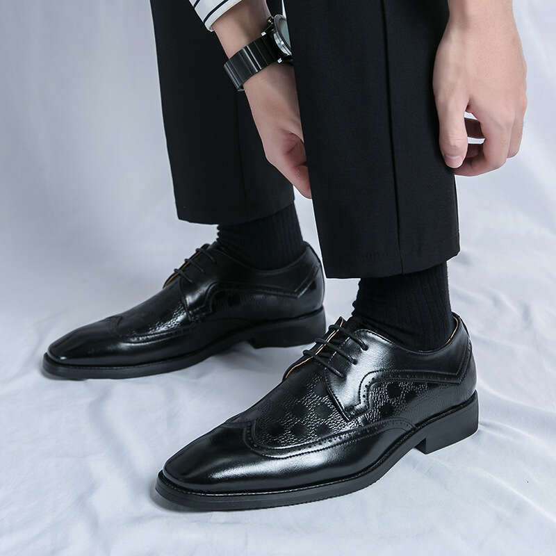 Large Leather 2024 Spring and Autumn New Men's Lace up Business Dress Groom Wedding Shoes Size 38-48