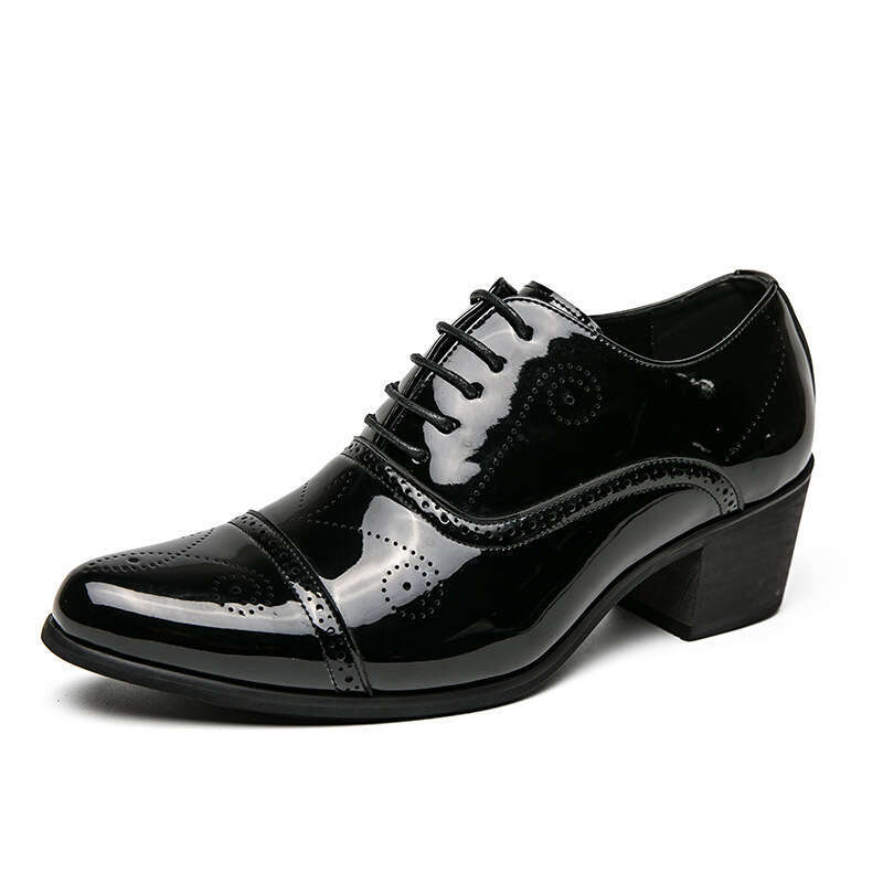 Large pointed high heels men's British style hairstylist, glossy leather shoes, casual business dress shoes