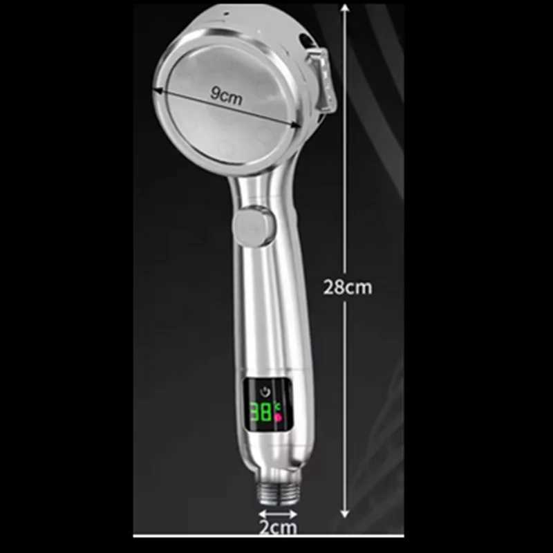 High Pressure Handheld Bathro Shower Water Saving Shower Pressuri Adjustable Spray LED Digital Temperature Display Y251103