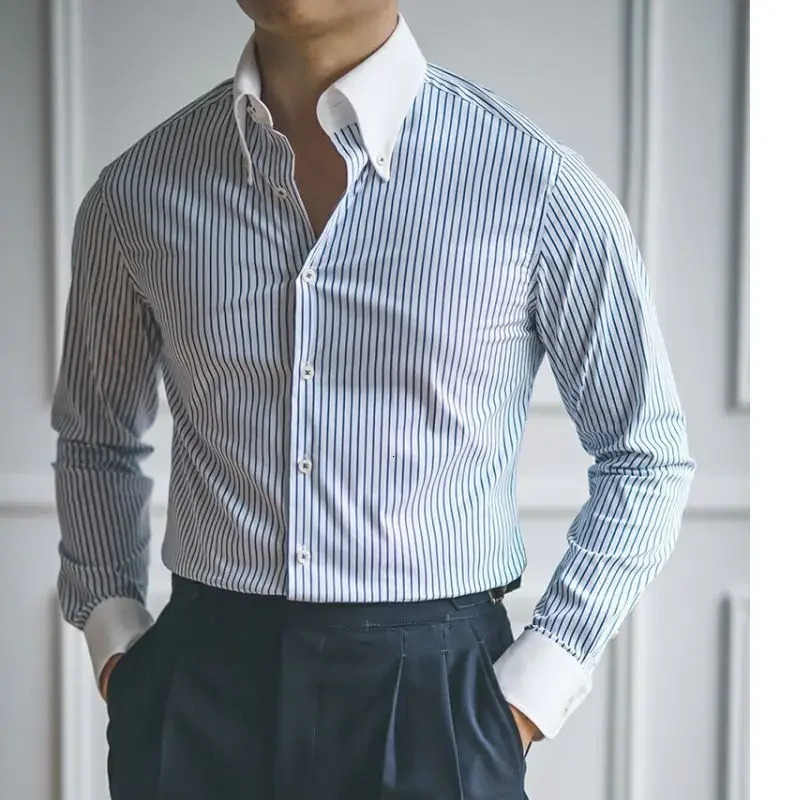 Casual spring/summer autumn mens lapel collar single chest retro full matching ultra-thin long sleeved top Z514 250402