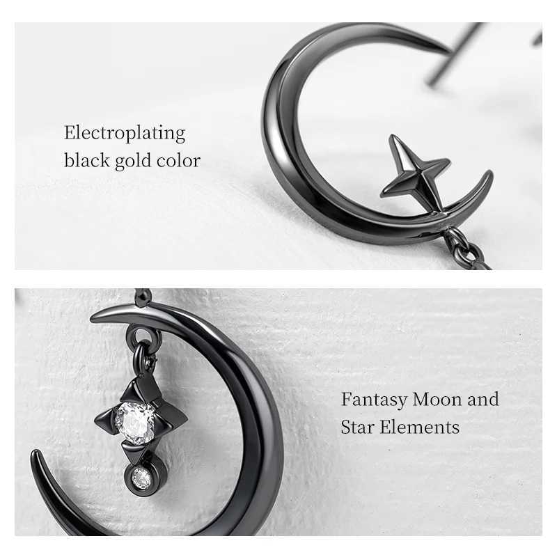 925 Sterling Silver Needle Crystal Earrings Moon Design Pendant Eardrop for Women Earring Stud Trendy Women Earring Dangle C251103