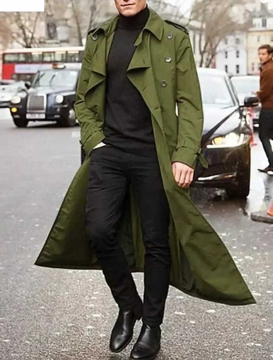 Mens Long Trench Coats Jacket Fashion Elegant Men Windbreak Overcoat Trend Streetwear Male Business Casual Slim Long Coats W251103